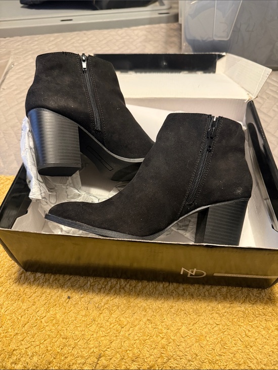 new directions Shoes - new directions Black Suede-Look Ankle Booties with Stacked Block Heel